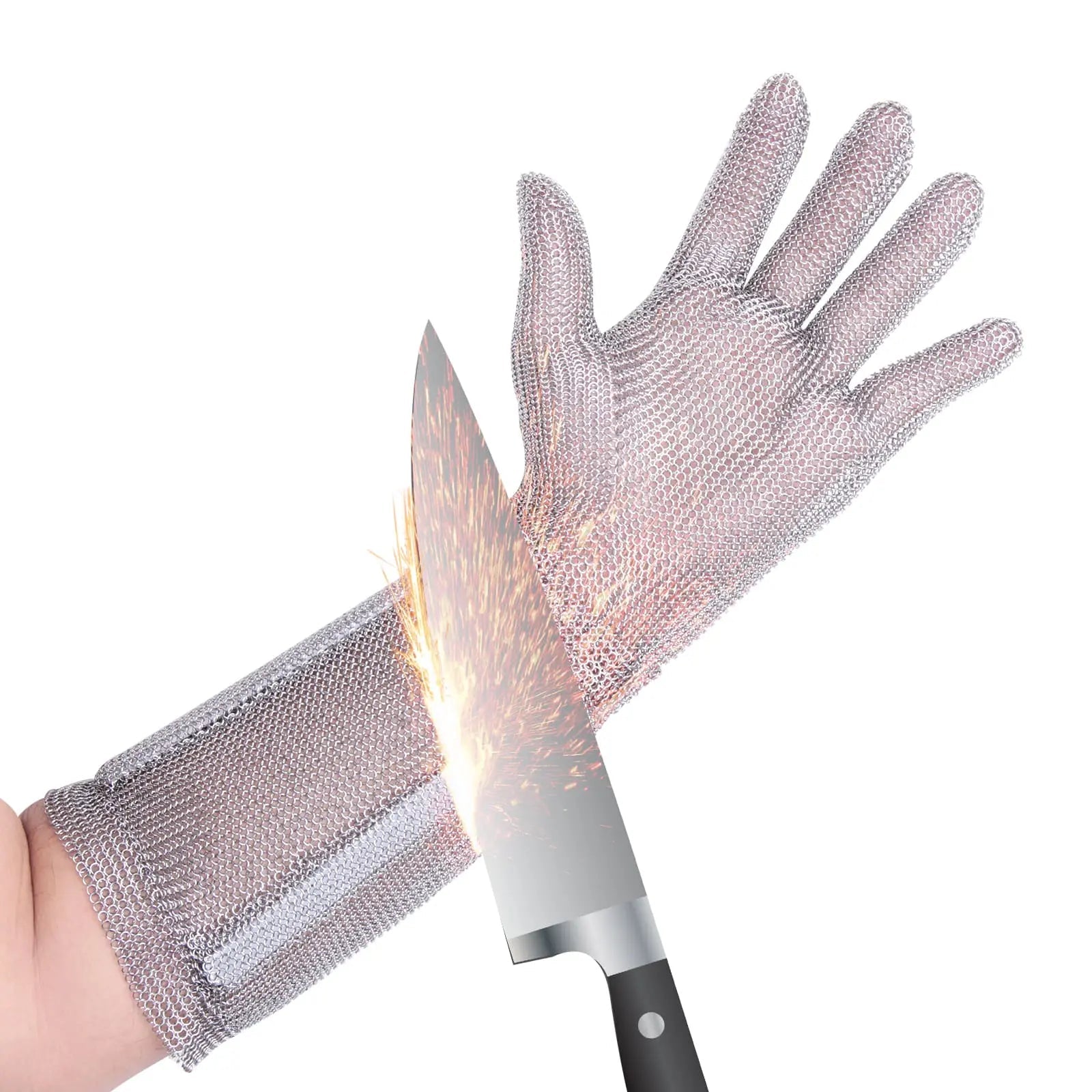20cm Long Chainmail Meatl Glove Cutting Meat Level 5 Kitchen Cut Resistant Gloves x-chainmail