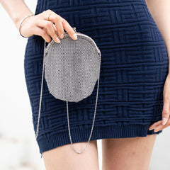 X-Chainmail Party Bag | Metallic Silver Mesh Evening Handbag for Women