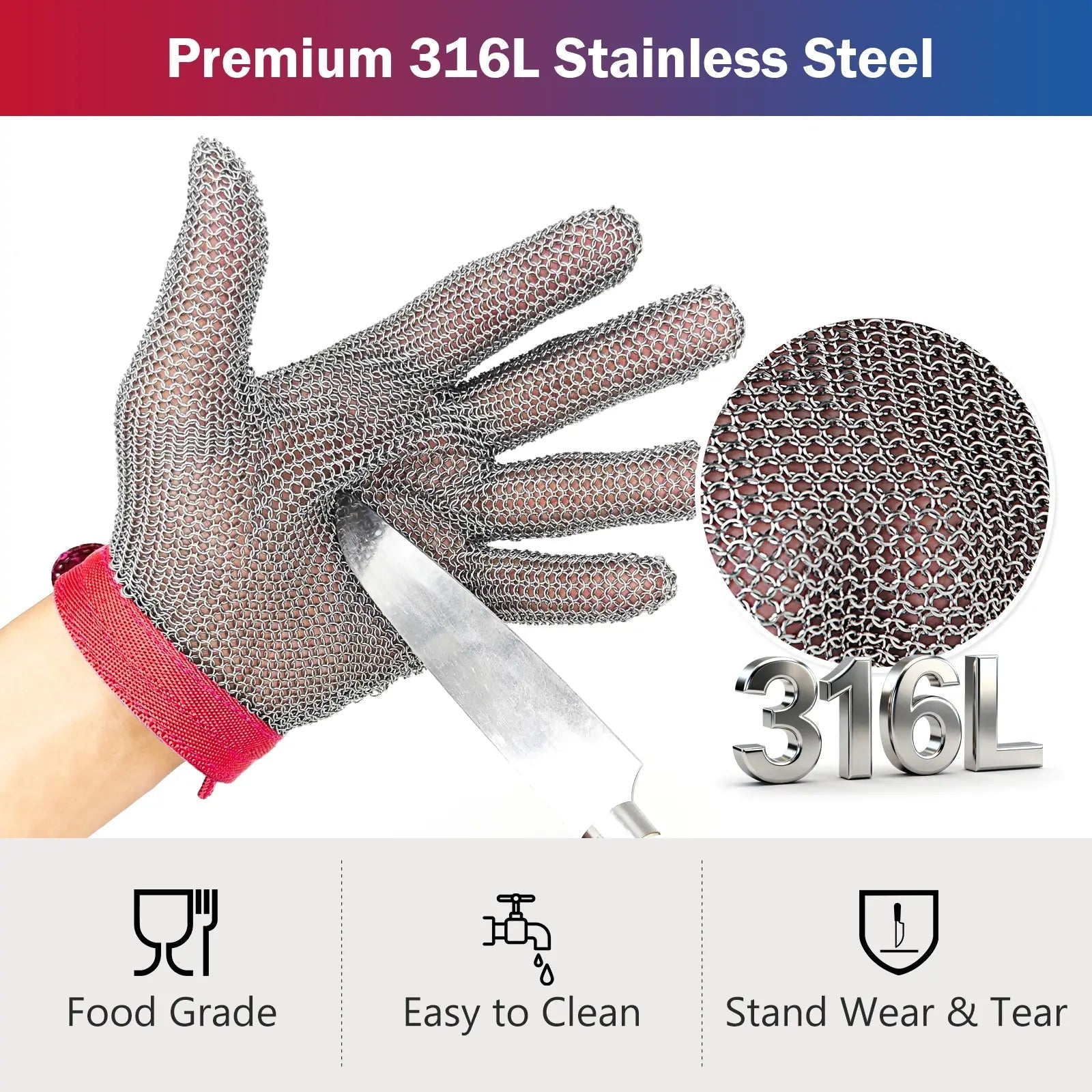 Chainmail Gloves for Butchers Cutting Meat Food Grade Stainless Steel Mesh x-chainmail