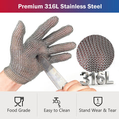 X-Chainmail Chainmail Cut Resistant Gloves | Ambidextrous Butcher Stainless Chain Link Gloves Steel Wristband x-chainmail