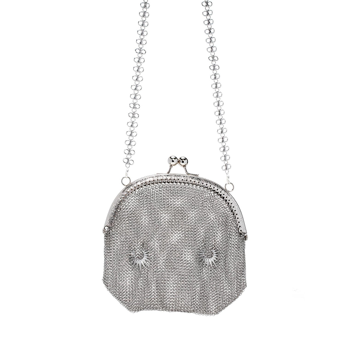Metallic Chainmail Purse – Retro Silver Mesh Evening Handbag for Women