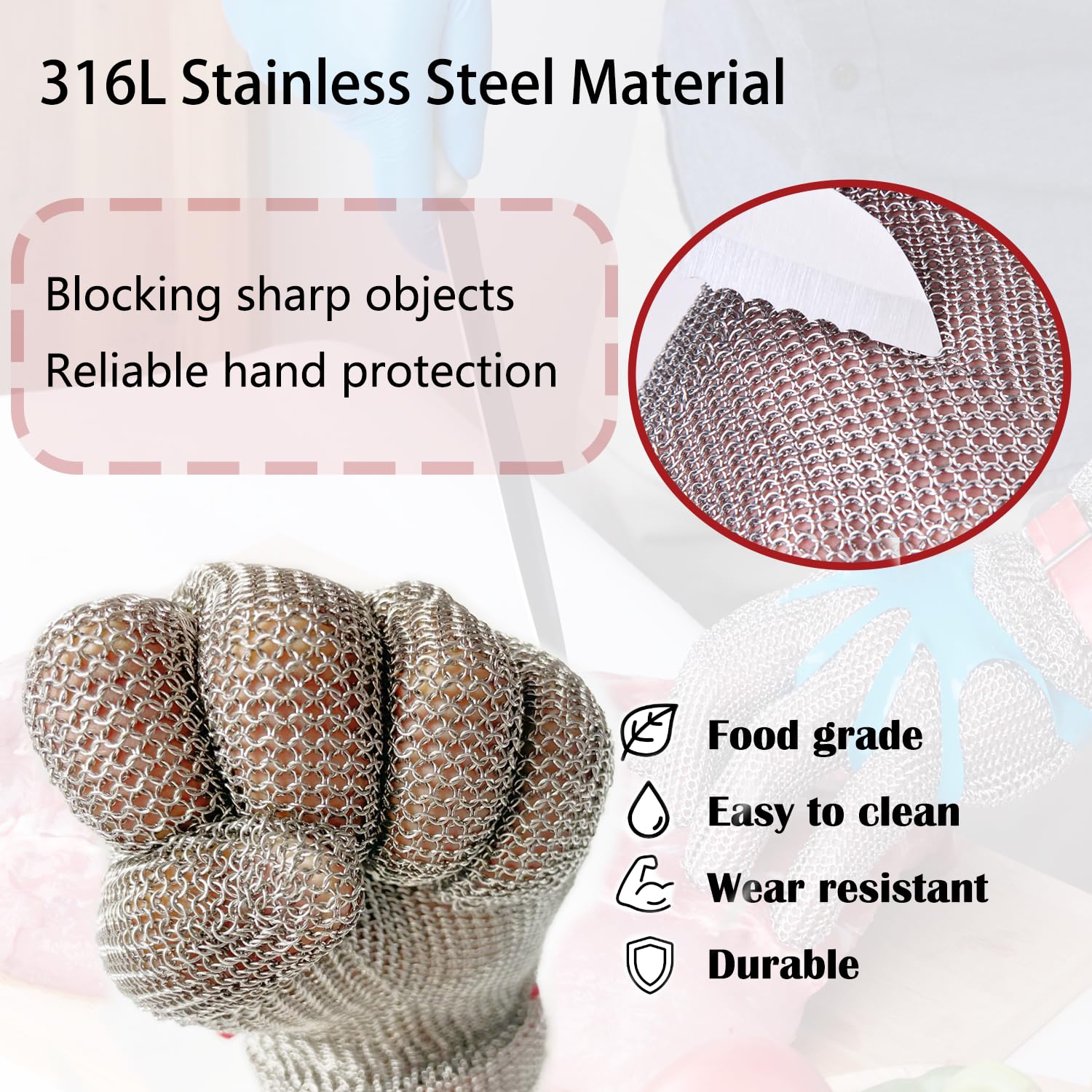 15CM Long Cut Resistant Stainless Steel Metal Mesh Chainmail Glove Butcher Glove x-chainmail