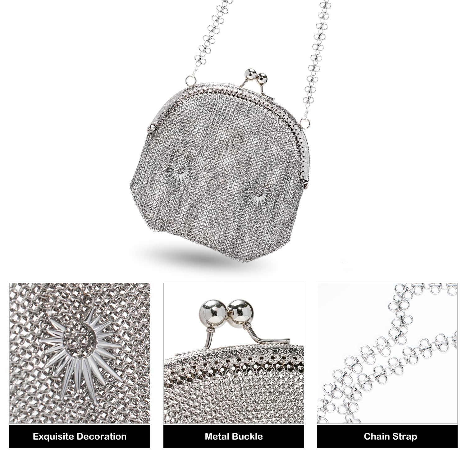 Metallic Chainmail Purse – Retro Silver Mesh Evening Handbag for Women