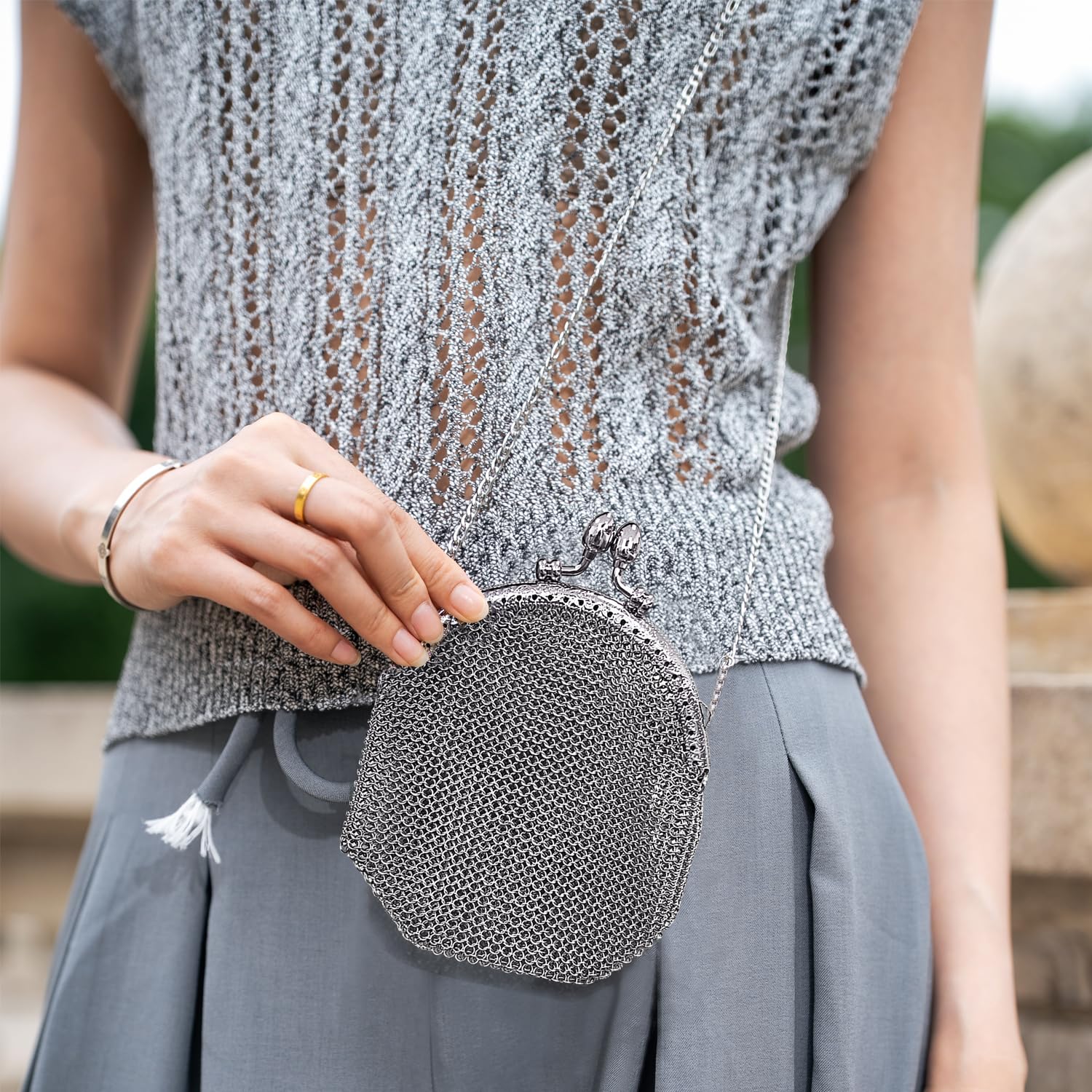Silver Chainmail Purse – Handmade Stainless Steel Mesh Evening Bag for Parties