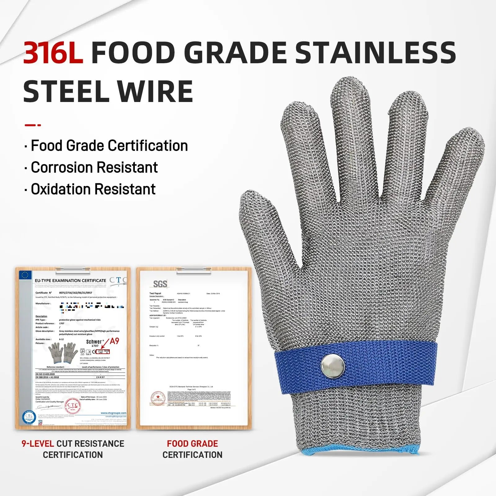 Cut Resistant Gloves cut resistant work gloves Food Grade Stainless Steel Glove ANSI A9 x-chainmail