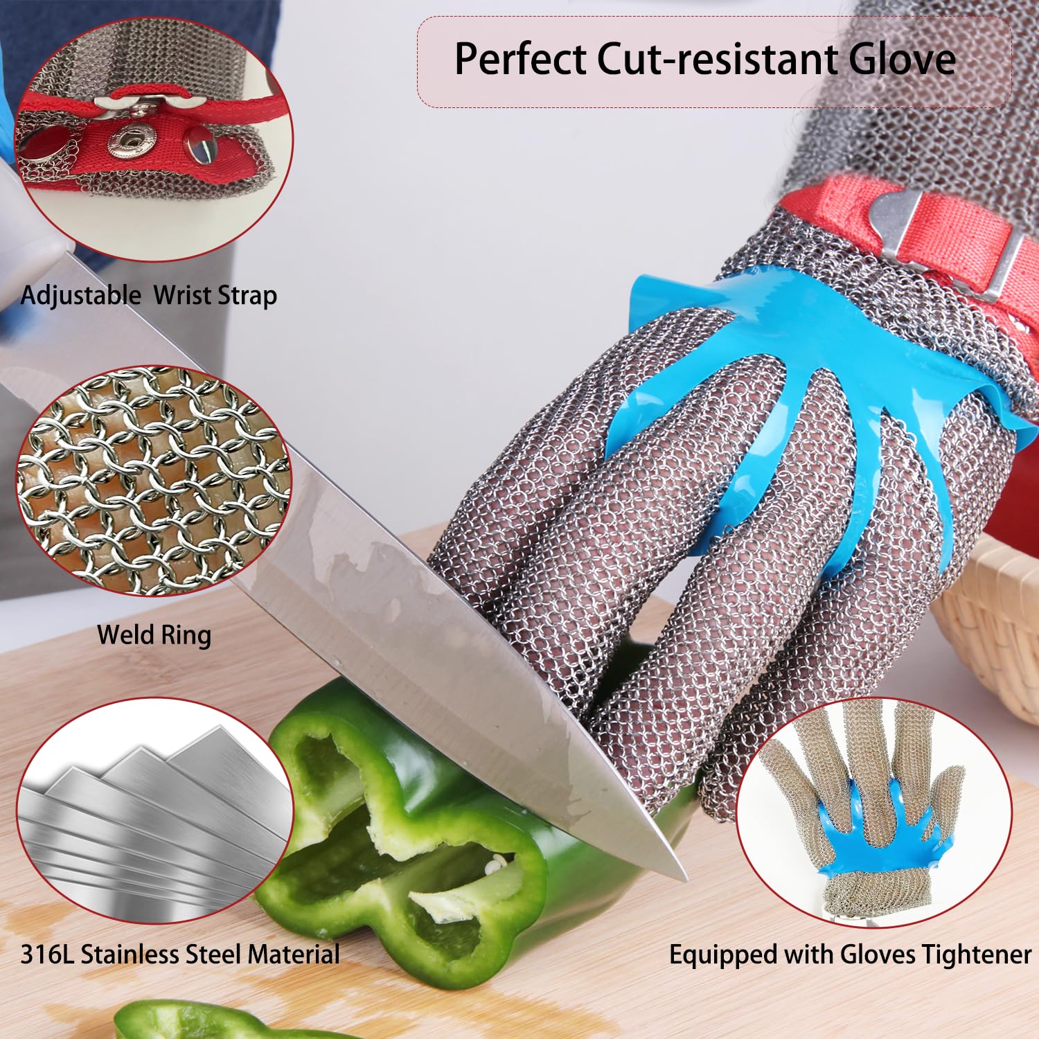 15CM Long Cut Resistant Stainless Steel Metal Mesh Chainmail Glove Butcher Glove x-chainmail