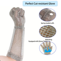Five Finger 15CM Long Cut Resistant Stainless Steel Metal Mesh Chainmail Glove Butcher Glove With Spring Strap x-chainmail