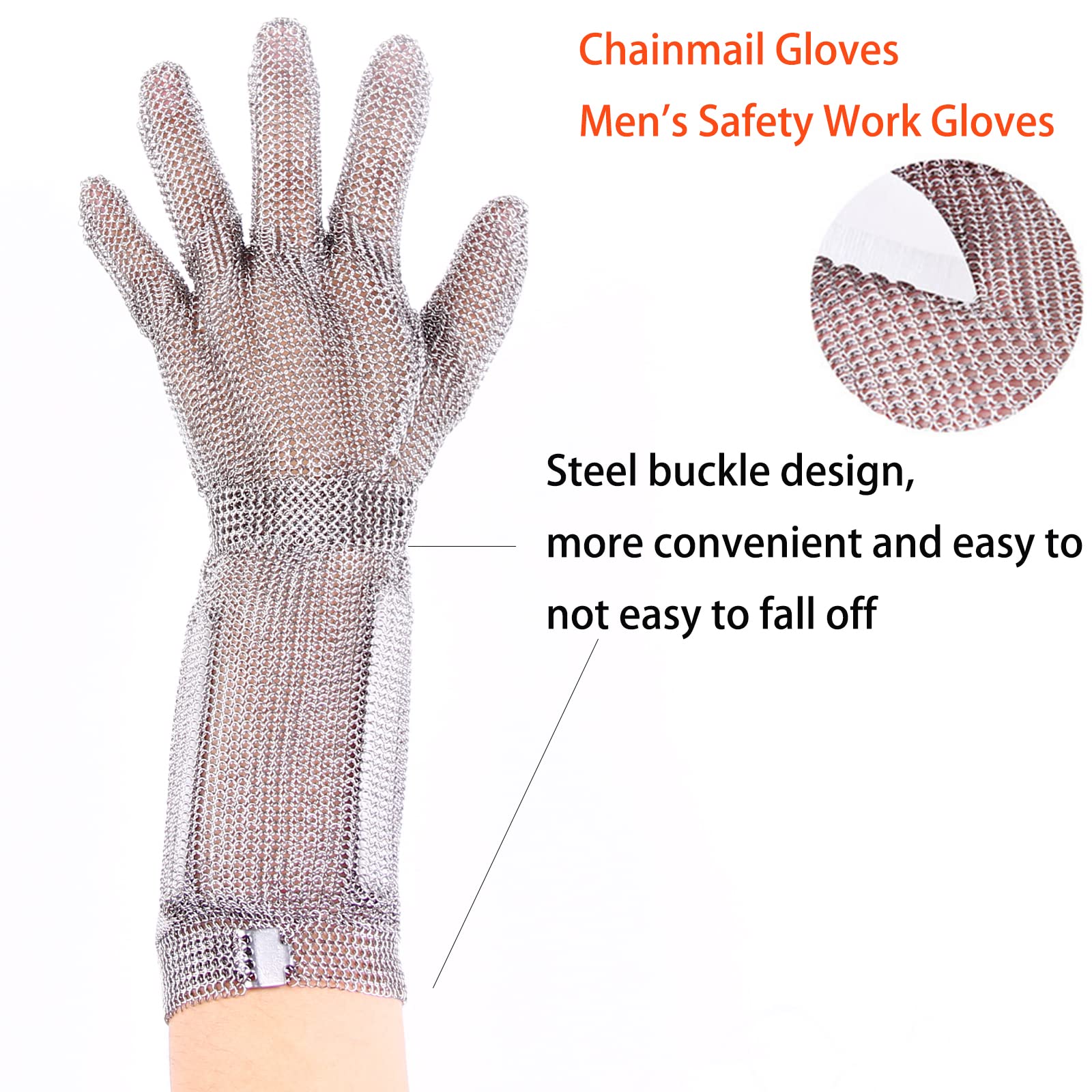 20cm Long Chainmail Meatl Glove Cutting Meat Level 5 Kitchen Cut Resistant Gloves x-chainmail