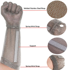 Five Finger 15CM Long Cut Resistant Stainless Steel Metal Mesh Chainmail Glove Butcher Glove With Spring Strap x-chainmail