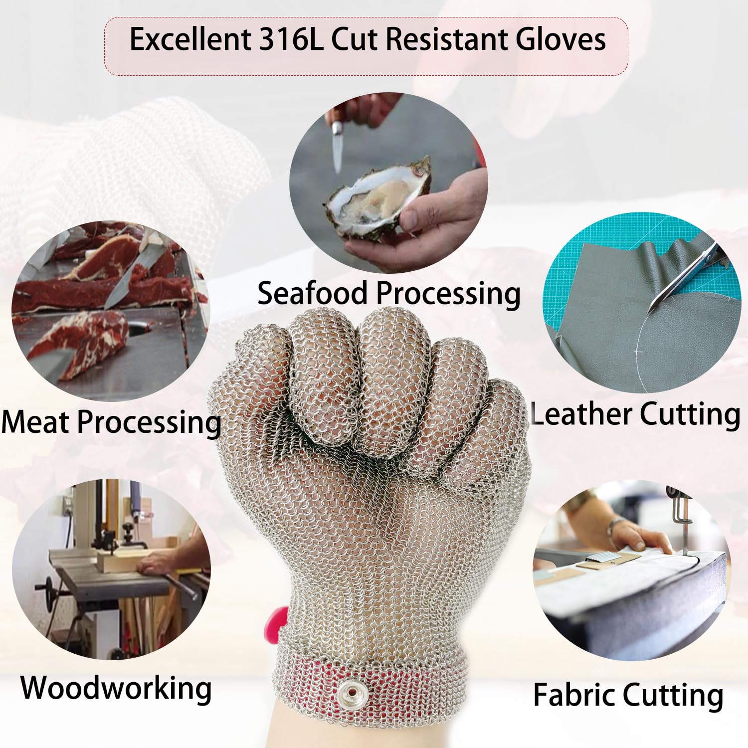Five Finger Stainless Steel Glove Mesh Food Grade Cut Resisitant Gloves Oyster Shucking x-chainmail