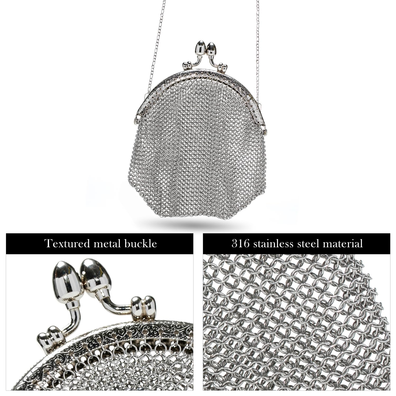 Silver Chainmail Purse – Handmade Stainless Steel Mesh Evening Bag for Parties