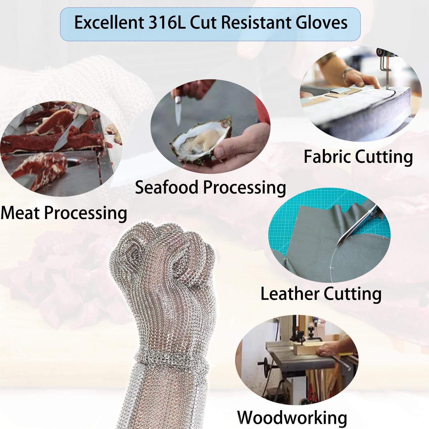 Five Finger 15CM Long Cut Resistant Stainless Steel Metal Mesh Chainmail Glove Butcher Glove With Spring Strap x-chainmail