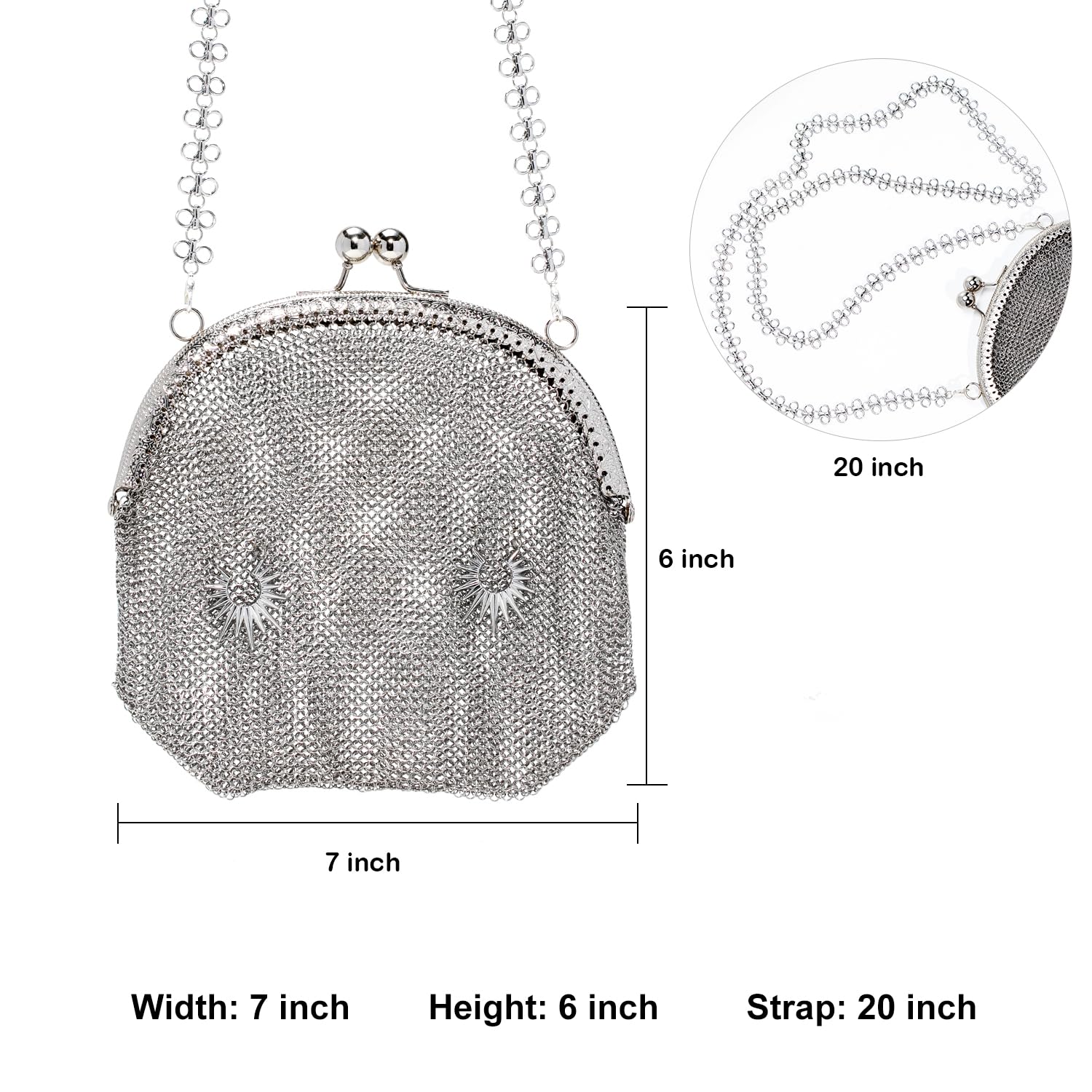Metallic Chainmail Purse – Retro Silver Mesh Evening Handbag for Women