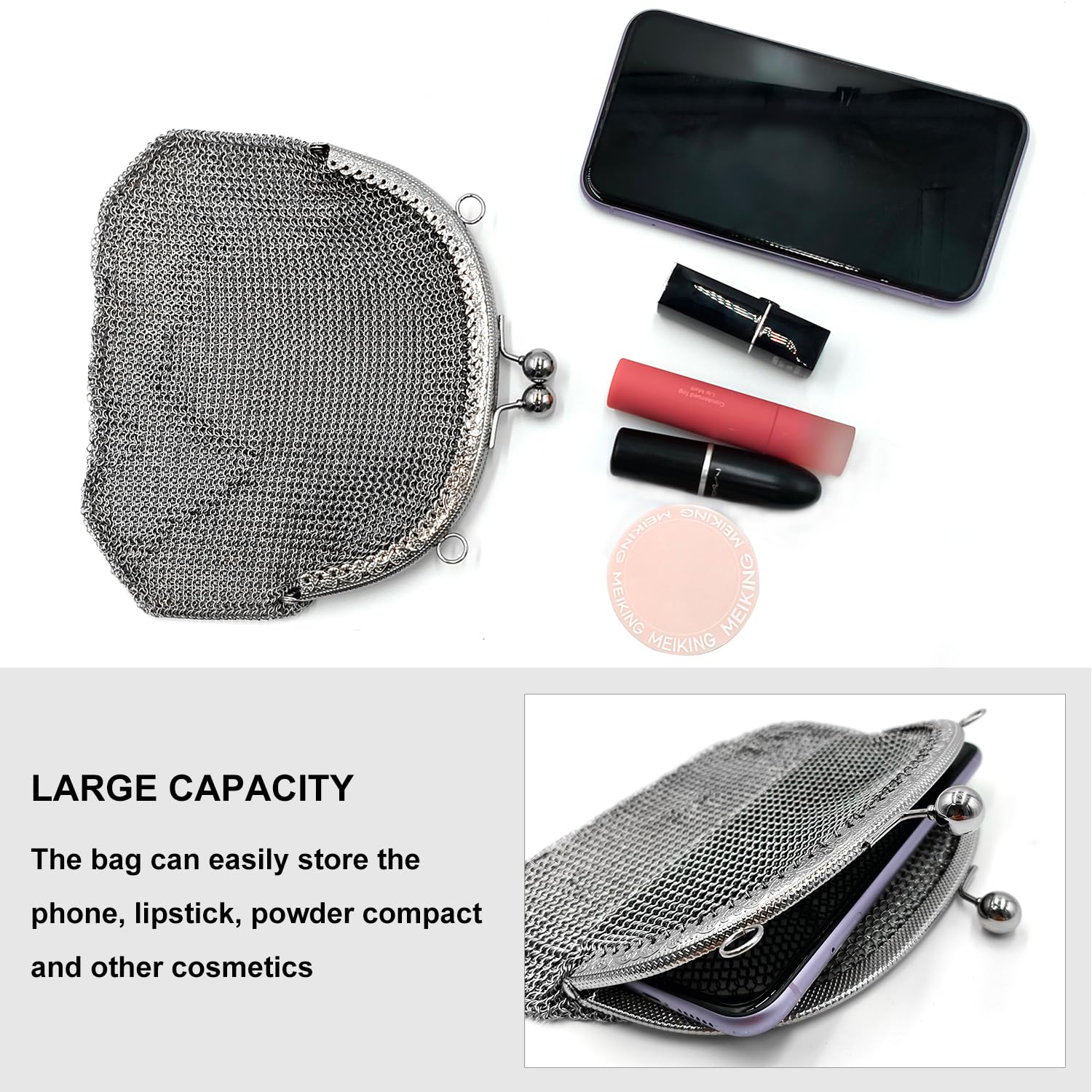 Women's Chainmail Mini Bag – Handmade Metal Mesh Purse, Silver Evening Crossbody Handbag x-chainmail