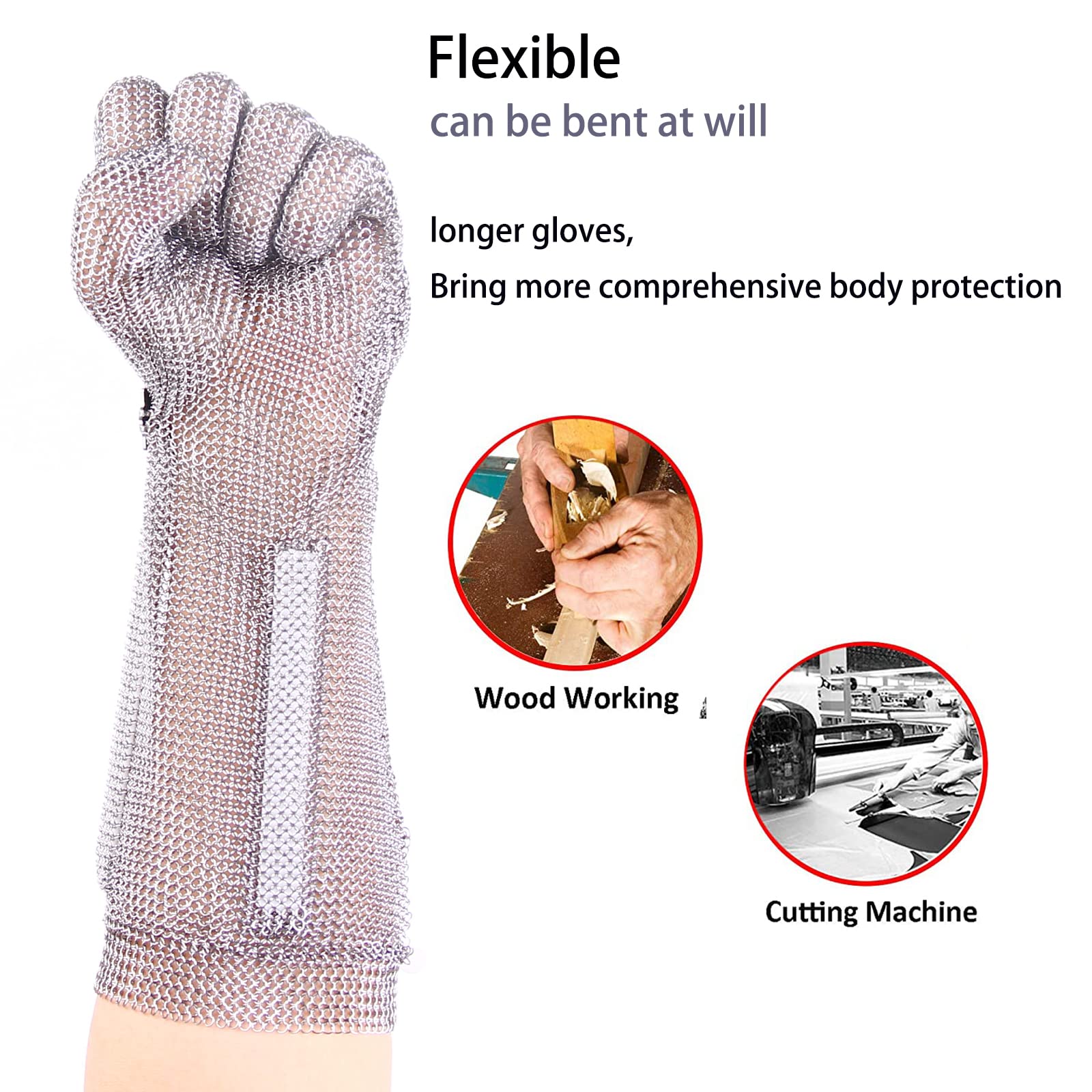 20cm Long Chainmail Meatl Glove Cutting Meat Level 5 Kitchen Cut Resistant Gloves x-chainmail