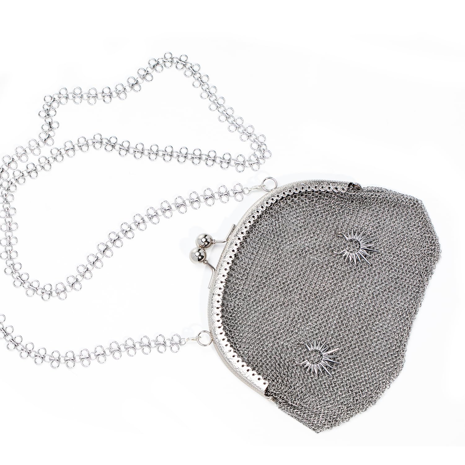 Metallic Chainmail Purse – Retro Silver Mesh Evening Handbag for Women